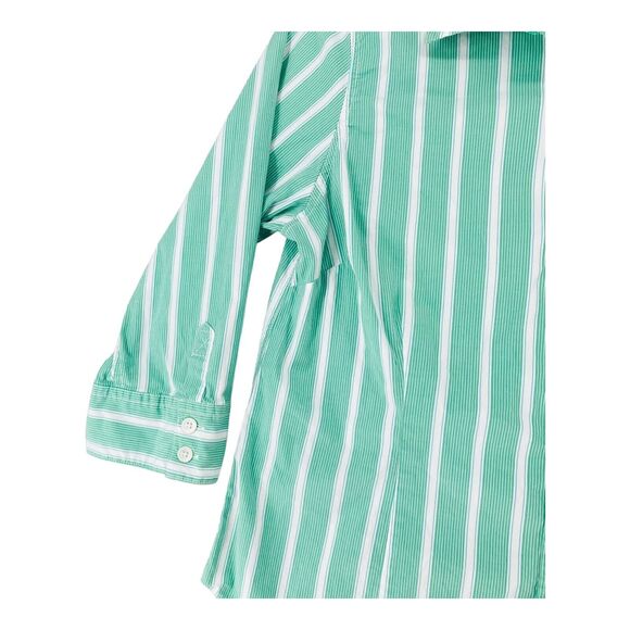 LL BEAN Shirt Womens L Button Up Blouse Top Striped 3/4 Sleeve Green - Picture 5 of 11